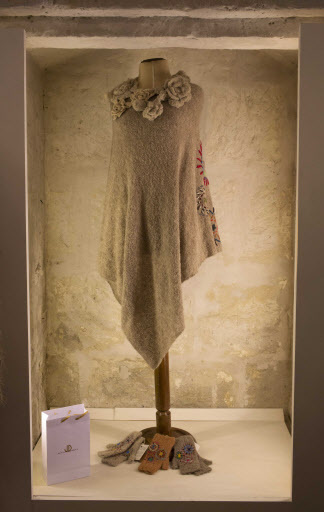 A creation made of alpaca fiber, by Peruvian designer Jenny Duarte, stands at her workshop in Arequipa, Peru. (AP-Yonhap)