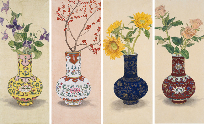 저마다1,2,3,4, 장지에 채색, 각 50×20㎝, 2015  [사진제공=갤러리가비]