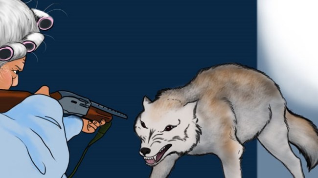 An illustration from Amelia Hamilton’s “Little Red Riding Hood (Has a Gun)”  (NRA website-Amy Hulse, Studio Coronado)