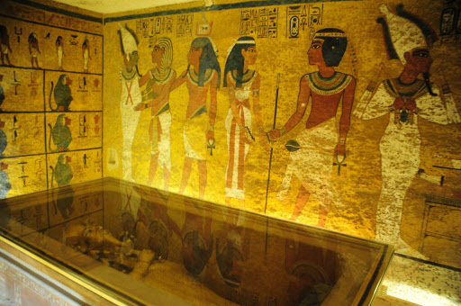 An interior view of the King Tutankhamun burial chamber in the Valley of the Kings, Luxor, Egypt, on Friday. (EPA-Yonhap)