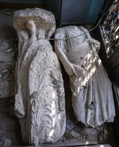 Ancient statues damaged and vandalized by the ISIS terrorist group, in the National Museum of Palmyra. (TASS-Yonhap)