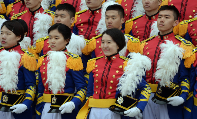 Cadets attend an entrance ceremony at the Korea Military Academy in February, 2016. Ahn Hoon/The Korea Herald