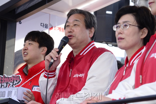 김무성 새누리당 대표가 지난 7일 오후 서울 노원구 노원역 인근에서 이준석 노원병 후보의 지원유세를 하고 있다. 박해묵 기자/mook@heraldcorp.com