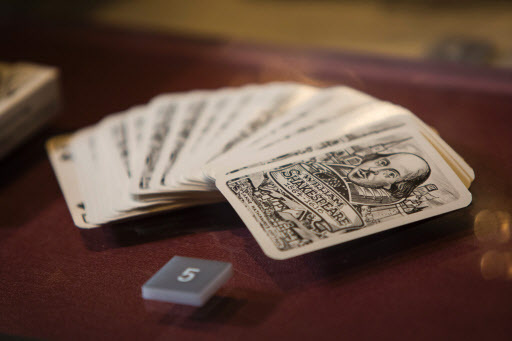 A pack of souvenir William Shakespeare playing cards from 1974 are displayed at The Shakespeare Centre in Stratford-upon-Avon central England. (AFP-Yonhap)