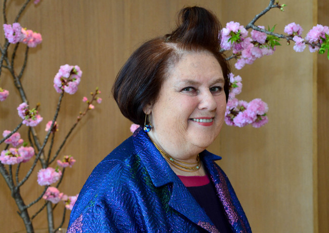 International Vogue Editor Suzy Menkes poses for a photograph at the Hotel Shilla in Seoul on Monday. (Yoon Byung-chan/The Korea Herald)