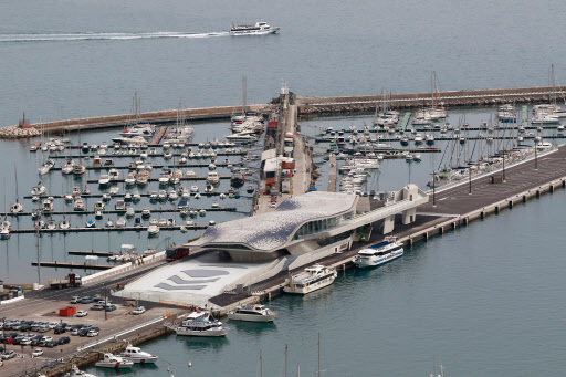 A view of the port of Salerno, south of Italy, shows the new maritime terminal designed by Iraqi-British architect Zaha Hadid, on April 21. (AFP-Yonhap)