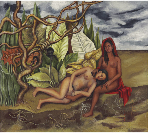 This image released by Christie’s shows Frida Kahlo’s painting “Dos desnudos en el bosque (La tierra misma).”   The painting sold Thursday for $8 million, the highest price yet for any work by the iconic Mexican artist. (AP-Yonhap)