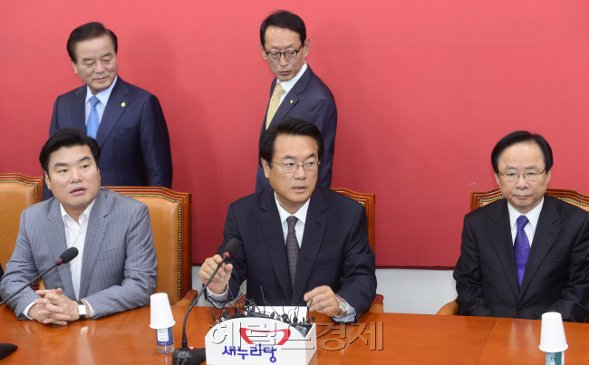 정진석 새누리당 원내대표가 20일 오전 서울 여의도 국회에서 열린 원내지도부-중진의원 연석회의에서 모두발언을 하고 있다. 박해묵 기자/mook@heraldcorp.com