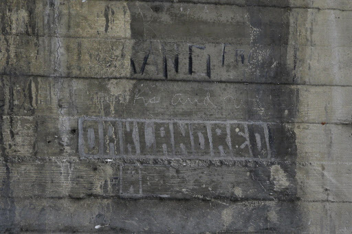 Some graffiti left by hobos are seen under the bridge in Los Angeles on May 16. (AP-Yonhap)