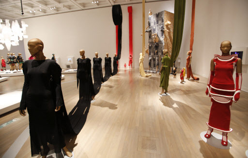 Designer Issey Miyake’s collection is displayed at the National Art Center in Tokyo, Japan, on Tuesday. (AP-Yonhap)