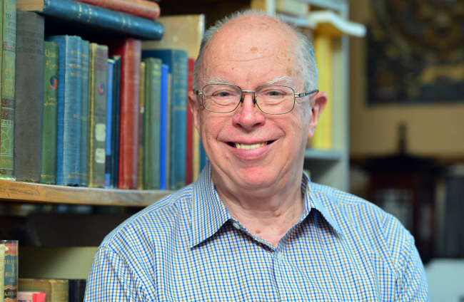 Brother Anthony, professor emeritus at Sogang University and translator of Korean poetry, sits in his study in Seoul on June 17. (Yoon Byung-chan/The Korea Herald)