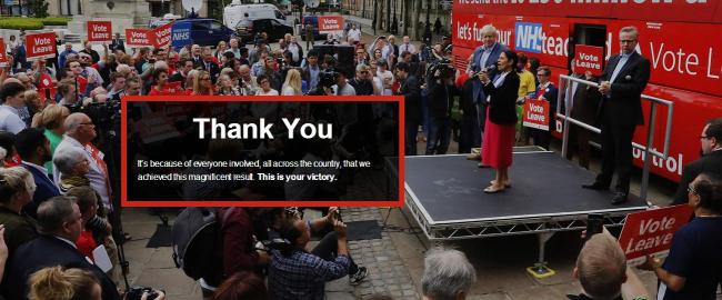 브렉시트 공식 캠프인 ‘탈퇴에 투표를(Vote Leave)’ 진영의 홈페이지(http://www.voteleavetakecontrol.org/) 캡처.