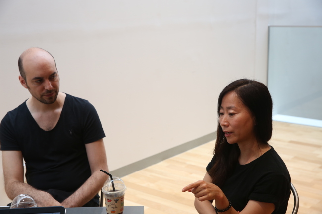 Artist duo Elliot Woods (left) and Mimi Son (ACC)