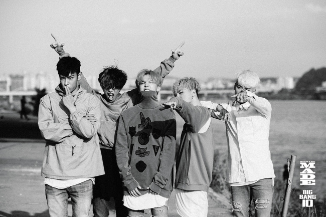 Members of K-pop group Big Bang are featured in this still from the film “Big Bang Made,” which opens in local theaters Thursday. (YG Entertainment)