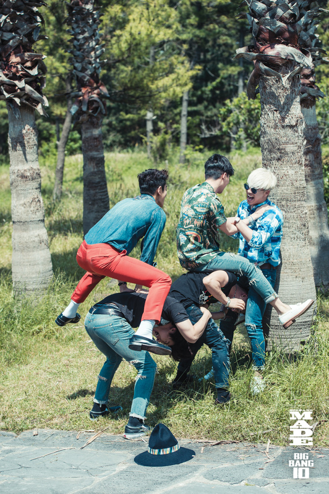 Members of K-pop group Big Bang are featured in this still from the film “Big Bang Made,” which opens in local theaters Thursday. (YG Entertainment)