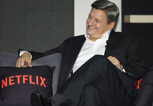 Netflix chief of content Ted Sarandos speaks to reporters at a press conference in Seoul on Thursday.