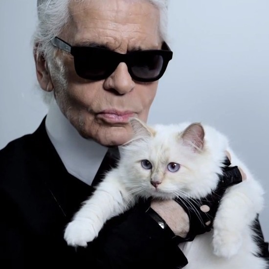 Karl Lagerfeld, the head of design and creative director at French luxury brand Chanel, with Choupette