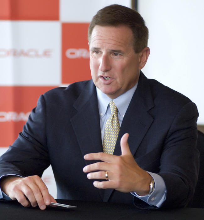 Oracle co-chief executive Mark Hurd speaks during an interview in Seoul last week. / Oracle