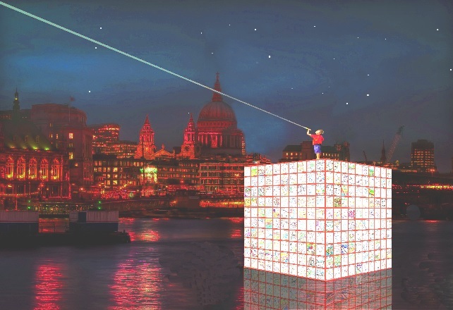 강익중, 집으로 가는 길(Floating Dreams) 스케치, 한지등과 로봇, 2016