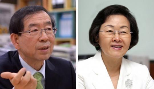 박원순 서울시장(왼쪽)과 신연희 강남구청장