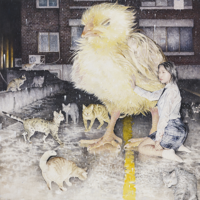 오세경, 동병상련(同病相憐), 한지에 아크릴릭, 150×150㎝, 2016
[사진제공=OCI미술관]