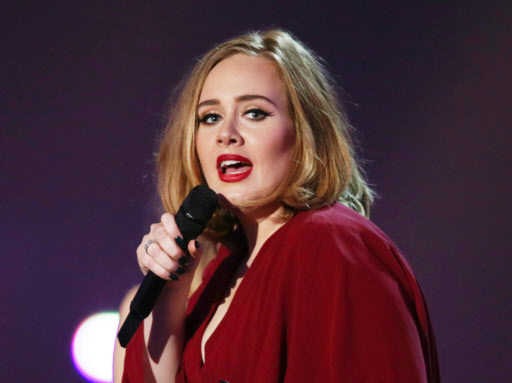 Adele is onstage at the Brit Awards 2016 at the 02 Arena in London on Feb. 24. (AP-Yonhap)