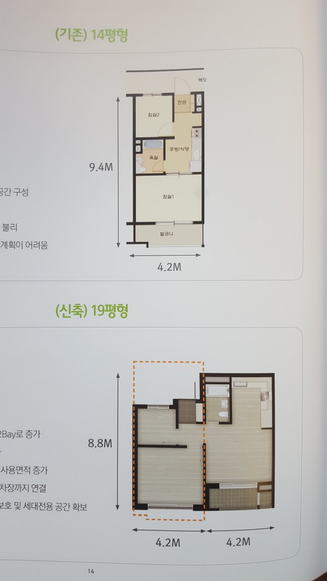 대치2단지의 내력벽 철거 전후 평면도. ［제공 =대치2단지 리모델링 주택조합］