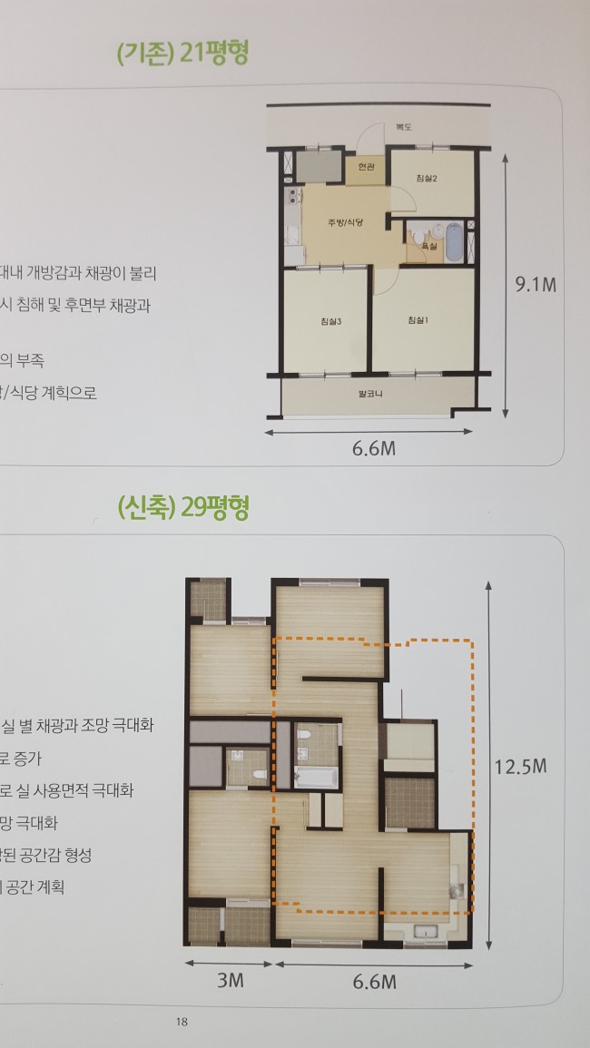 대치2단지의 내력벽 철거 전후 평면도. ［제공 =대치2단지 리모델링 주택조합］