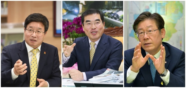 왼쪽부터 염태영 수원시장, 양기대 광명시장, 이재명 성남시장