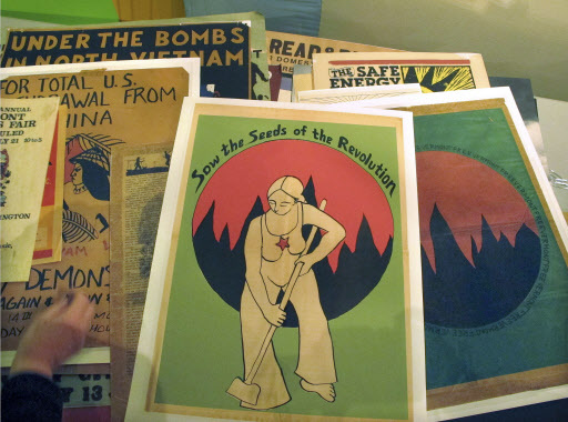 Posters from the 1970s wait to be added to an exhibition at the Vermont History Center in Barre, Vermont. (AP-Yonhap)