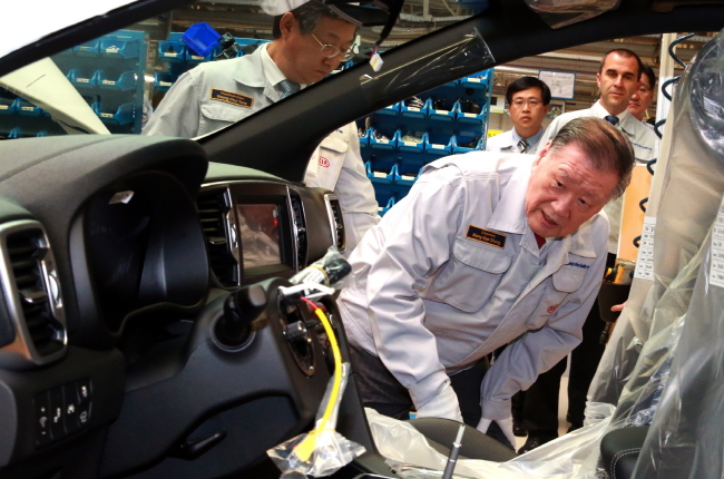 Hyundai Motor Group Chairman Chung Mong-koo visit Kia Motors' Slovakia plant in August.