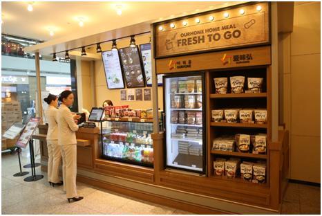Korean home meal replacements are sold at a food court in Incheon Airport. Ourhome