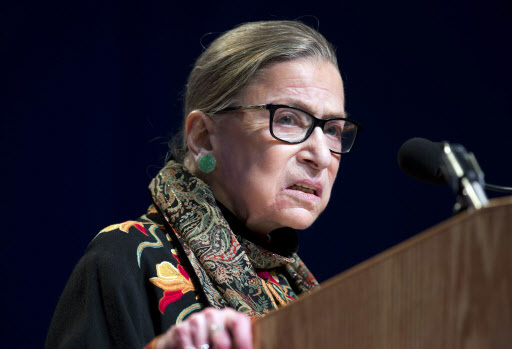In this Jan. 28 file photo, Supreme Court Justice Ruth Bader Ginsburg speaks at Brandeis University in Waltham, Massachusetts. Ginsburg is riding the wave of her cultural stardom, releasing a compilation of her writings that range from a high school editorial to summaries of some of her spiciest dissenting opinions. (AP-Yonhap)