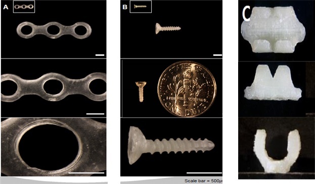 Silk protein-based bone plates, screws and clips created using a specialized medical 3-D printer. Rural Development Administration