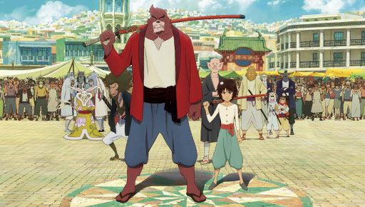 Ren (right) and Kumatetsu stand together in a scene from Japanese animation director Mamoru Hosoda’s “The Boy and the Beast.” (AP-Yonhap)
