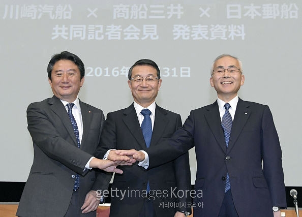 지난달 31일 합병소식을 발표한 닛폰유센, 미츠이 OSK 라인스, 가와사키 키센. [사진=게티이미지]