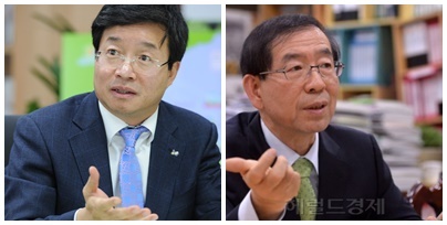 염태영 수원시장(왼쪽)과 박원순시장(오른쪽)
염태영 수원시장(왼쪽)과 박원순시장(오른쪽)