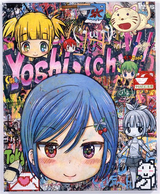 “Yoshii- (ch) !! Go” 2016, Acrylic and pencil on canvas mounted on wood panel, 160 x 130 cm, ⓒ2016 Mr./Kaikai Kiki Co., Ltd. All Rights Reserved. Courtesy Galerie Perrotin