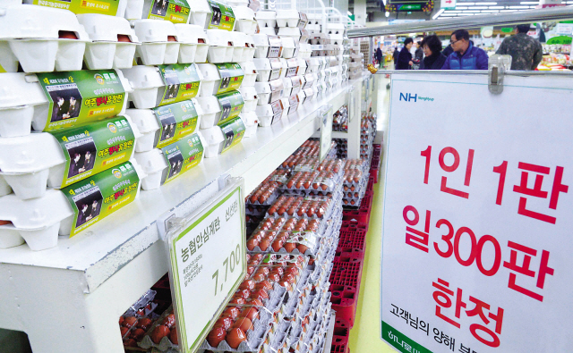 AI 여파로 계란 한정판매에 들어간 서울시내 대형마트 한 코너. 계란 수급은 이처럼 심각한 문제로 대두되고 있다.
이상섭 기자/babtong@heraldcorp.com
