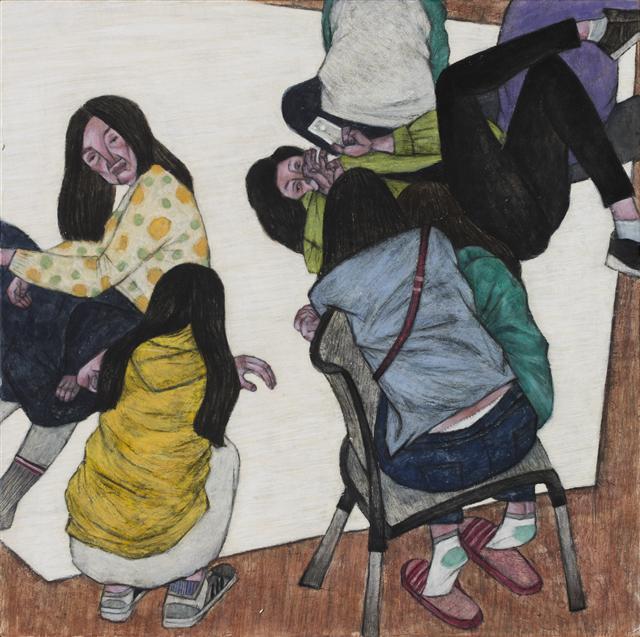 오수지, 11월 Ⅰ, 순지에 백토, 채색, 45 x 45cm, 2016.
[사진제공=아워커뮨 갤러리]