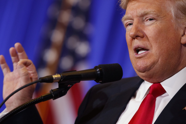 President-elect Donald Trump speaks during a press conference (Yonhap)