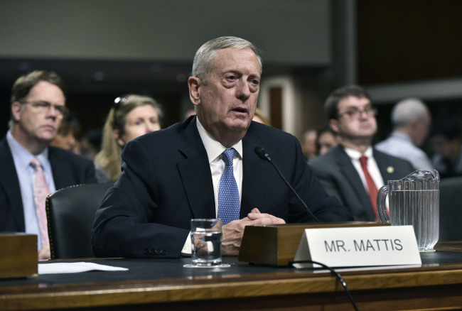 Defense Secretary nominee James Mattis, a retired Marine Corps general, testifies before the Senate Armed Services Committee on his nomination in Capitol Hill on Thursday (AP)