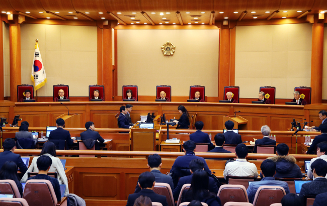 The nine-judge Constitutional Court of South Korea (Yonhap)