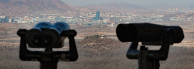 The former Kaesong industrial complex as seen from the observatory in Panmunjom, Joint Security Area, in the North Hwanghae Province (Yonhap)