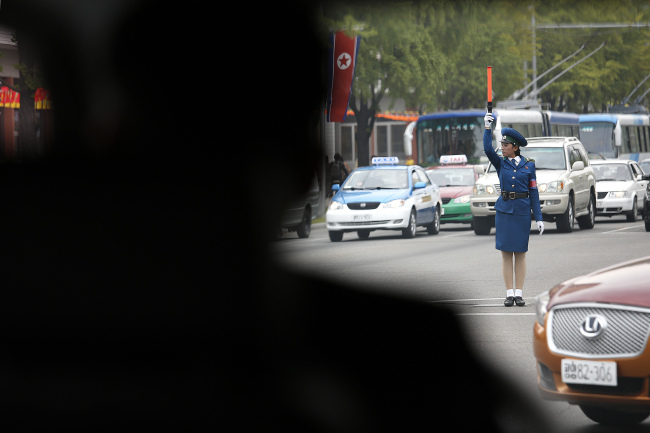 North Korean traffic police officer in Pyongyang (Yonhap)