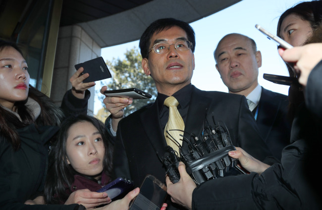 Jo Seong-min, head of The Blue-K, appears before the Constitutional Court at the 12th hearing of the impeachment trial, Thursday. (Yonhap)