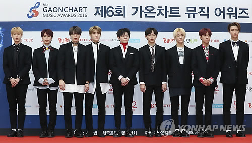 This file photo shows members of SM Entertainment's boy band NCT 127 at the 2016 Gaon Chart Music Awards held at the Olympic Park in southern Seoul on Feb. 22, 2017. (Yonhap)