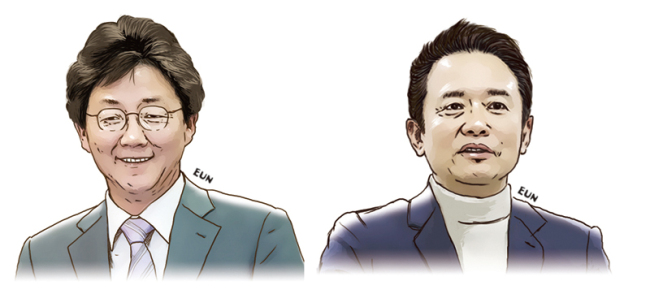 바른정당의 호남권ㆍ영남권ㆍ충청권 세 차례 경선 토론회에서 유승민 의원이 경쟁자인 남경필 경기도지사를 꺾으며 승기를 잡은 것으로 나타났다. (왼쪽부터) 유승민 의원, 남경필 경기도지사. [그래픽디자인=이은경/pony713@heraldcorp.com]