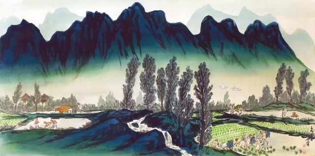 운보 김기창, 청록산수, 비단에 수묵담채, 64.5×126.7cm, 1982.
[사진제공=헤럴드아트데이]