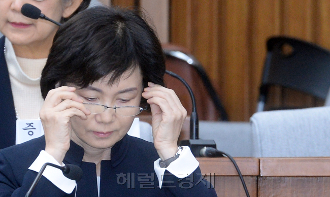지난해 12월 국회 국정조사 특위 4차 청문회에 증인으로 출석한 최경희 전 이화여대 총장 [사진=헤럴드경제DB]